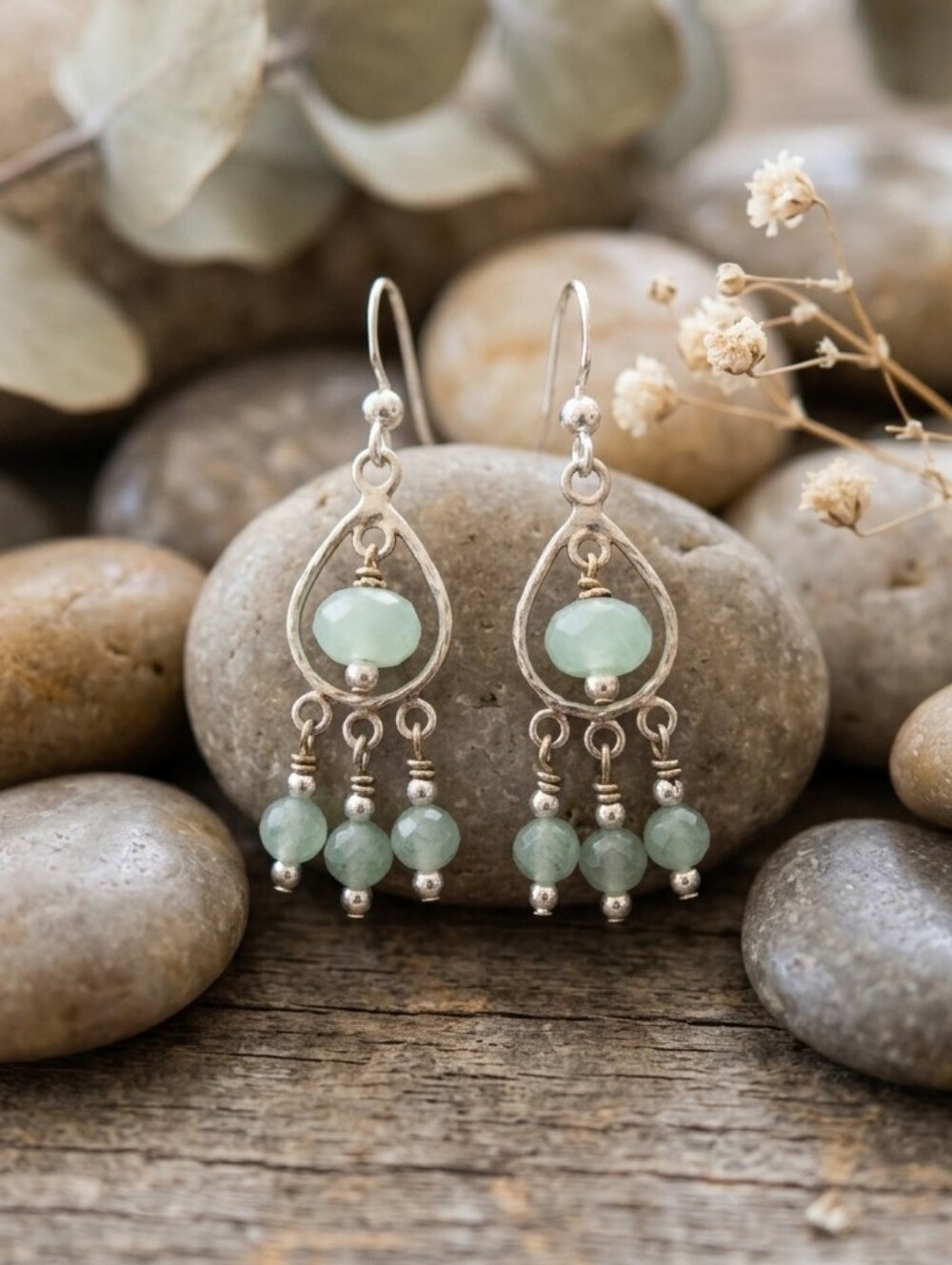 Handcrafted Teardrop Dangle Earrings in Aqua Green
